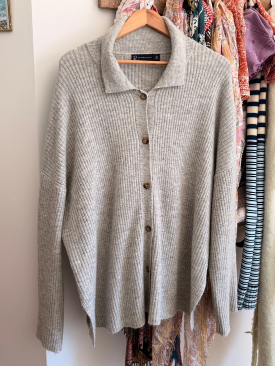 New York & Company Sweaters - New York and Co Cozy Ribbed Button-Up Sweater Cardigan in Light Gray